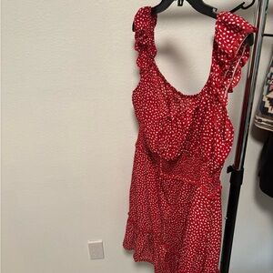 Red Ruffle Sundress with White Dot Print